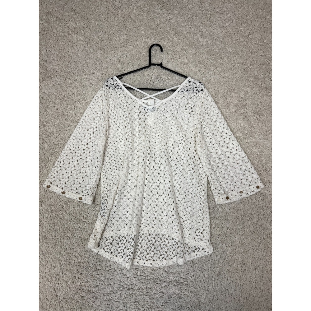 Simply Noelle Crochet Knit Top Womens L/XL Open Knit 3/4 Sleeve Crisscross - Picture 5 of 9
